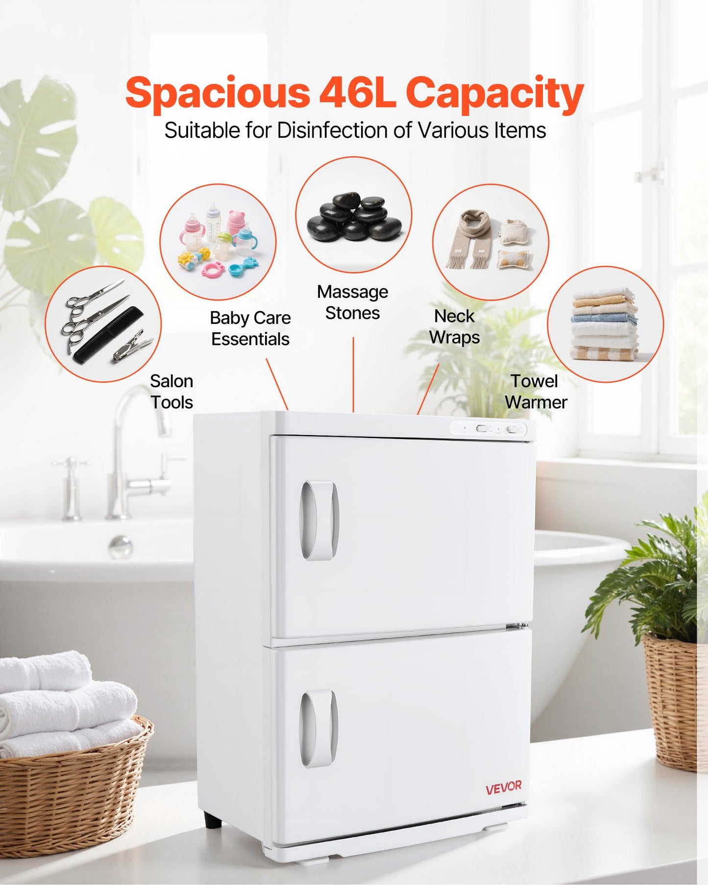 Hot Towel Warmer, 10 gal Large Capacity 2-Tier Towel Warmer Cabinet with Clip & 4 Stainless Steel Racks, Holds up 48 Towels, All-Round Heating Cabinet for Spa, Barber, Manicures, Massage, Salon