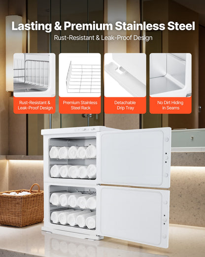 Hot Towel Warmer, 10 gal Large Capacity 2-Tier Towel Warmer Cabinet with Clip & 4 Stainless Steel Racks, Holds up 48 Towels, All-Round Heating Cabinet for Spa, Barber, Manicures, Massage, Salon