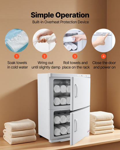 Hot Towel Warmer, 10 gal Large Capacity 2-Tier Towel Warmer Cabinet with Clip & 4 Stainless Steel Racks, Holds up 48 Towels, All-Round Heating Cabinet for Spa, Barber, Manicures, Massage, Salon