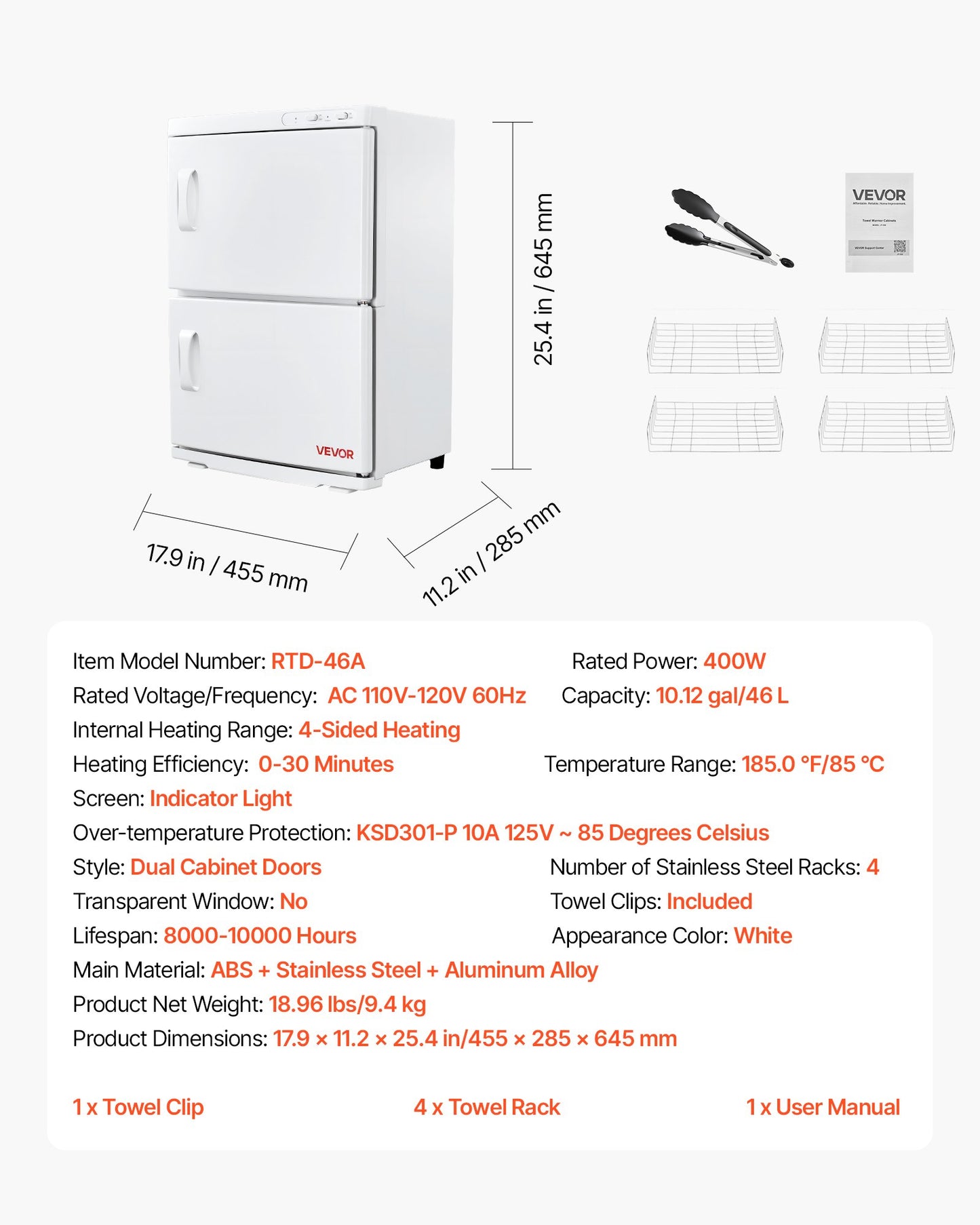 Hot Towel Warmer, 10 gal Large Capacity 2-Tier Towel Warmer Cabinet with Clip & 4 Stainless Steel Racks, Holds up 48 Towels, All-Round Heating Cabinet for Spa, Barber, Manicures, Massage, Salon