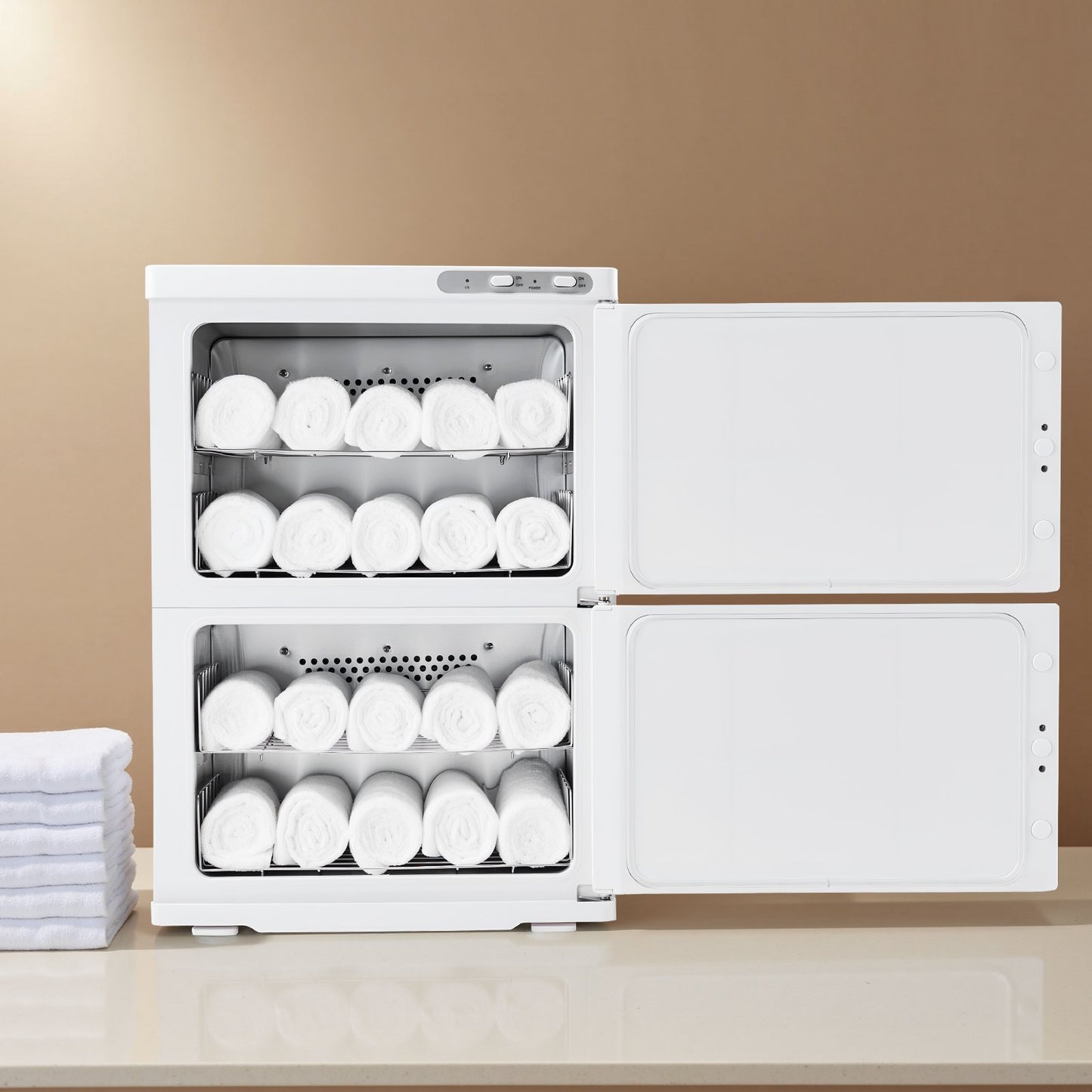 Hot Towel Warmer, 10 gal Large Capacity 2-Tier Towel Warmer Cabinet with Clip & 4 Stainless Steel Racks, Holds up 48 Towels, All-Round Heating Cabinet for Spa, Barber, Manicures, Massage, Salon