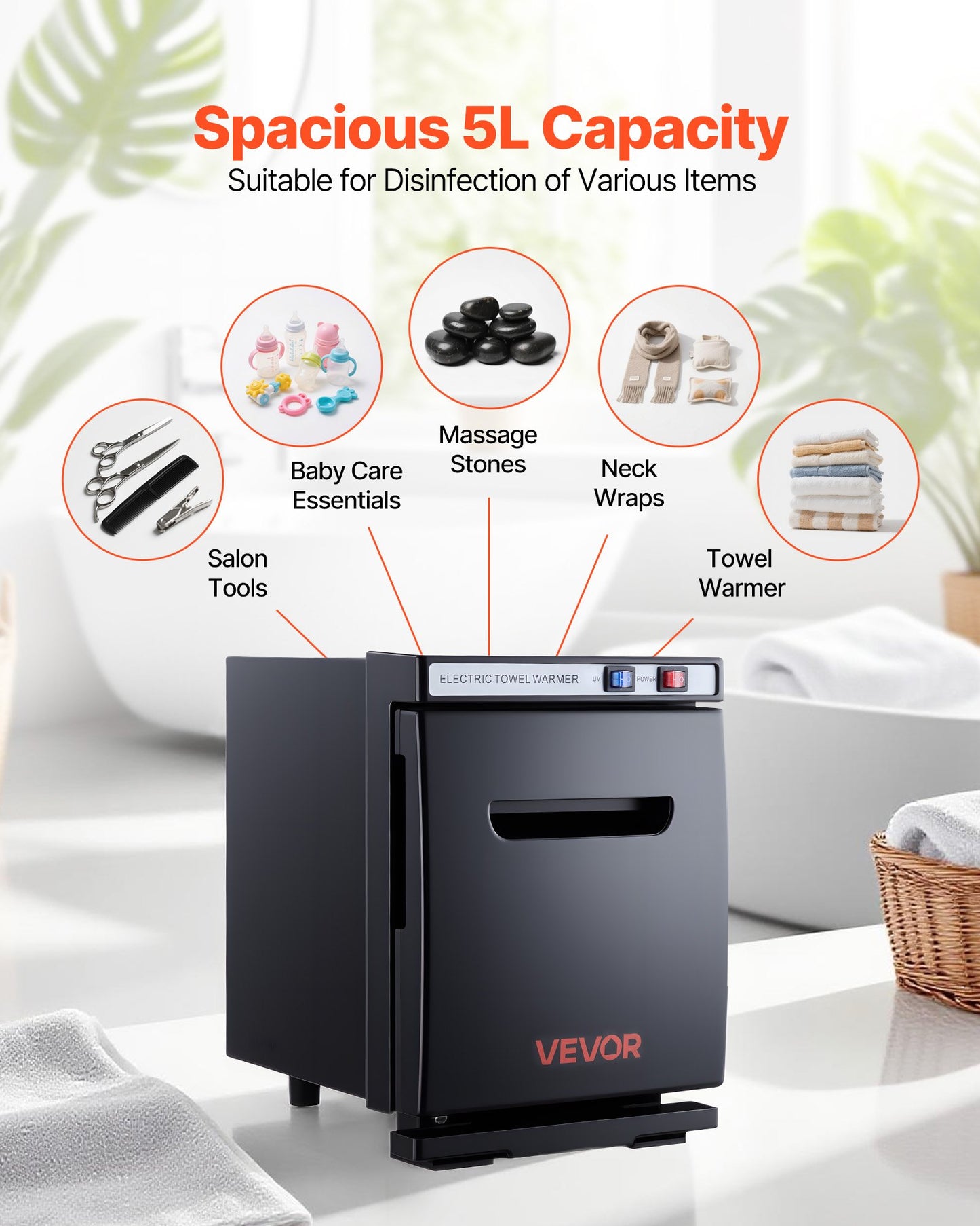 Hot Towel Warmer, 1.1 gal Small Towel Warmer Cabinet with Clip & Stainless Steel Rack, Holds up 8-12 Towels, Portable All-Round Heating Cabinet for Spa, Barber, Manicures, Massage, Salon, Black