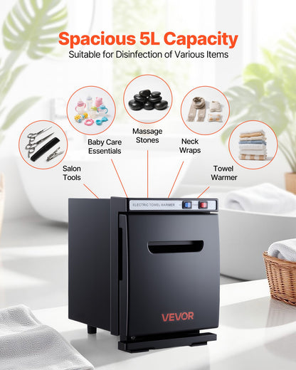 Hot Towel Warmer, 1.1 gal Small Towel Warmer Cabinet with Clip & Stainless Steel Rack, Holds up 8-12 Towels, Portable All-Round Heating Cabinet for Spa, Barber, Manicures, Massage, Salon, Black