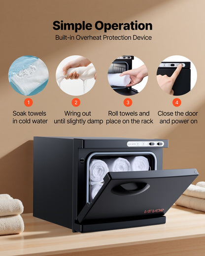 Hot Towel Warmer, 1.76 gal Small Towel Warmer Cabinet with Clip & Stainless Steel Rack, Holds up 12 Towels, Portable All-Round Heating Cabinet for Spa, Barber, Manicures, Massage, Salon, Black