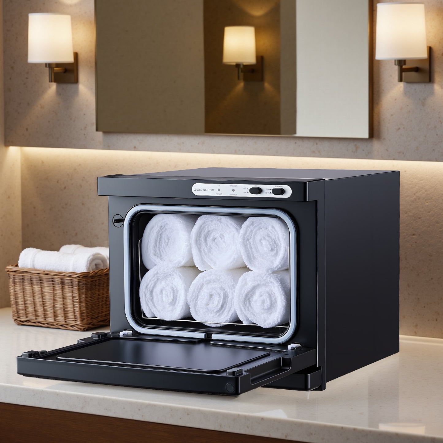 Hot Towel Warmer, 1.76 gal Small Towel Warmer Cabinet with Clip & Stainless Steel Rack, Holds up 12 Towels, Portable All-Round Heating Cabinet for Spa, Barber, Manicures, Massage, Salon, Black