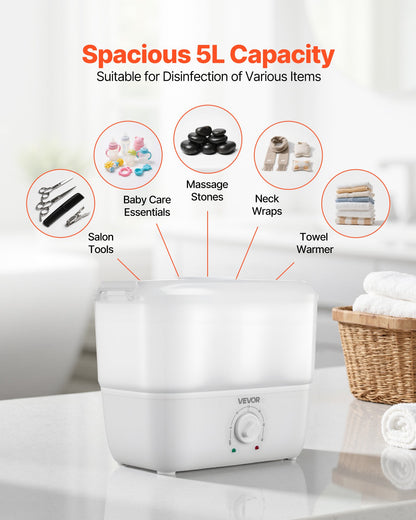 Hot Towel Warmer, 1.1 gal Small Towel Steamer with Clip & Indicator, Holds 12-15 Towels, Portable Facial Warmer Quickly Heats Up in 5 Minutes, for Spa, Barber, Manicures, Massage, Salon, White