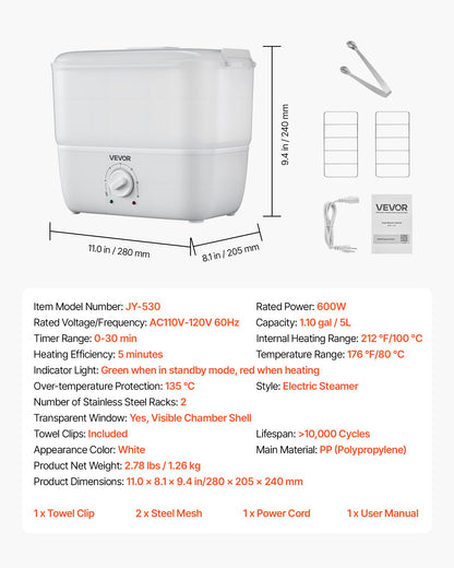 Hot Towel Warmer, 1.1 gal Small Towel Steamer with Clip & Indicator, Holds 12-15 Towels, Portable Facial Warmer Quickly Heats Up in 5 Minutes, for Spa, Barber, Manicures, Massage, Salon, White