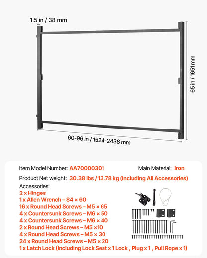Gate Building Kit, Fits 60 to 96 in Wide Openings, Up from 6 to 7 ft High Fence, Adjustable Gate Building Kit, Anti Sag Full Gate Frame Kit with Latch Lock, Screw, for Wooden Fence, Iron, Black