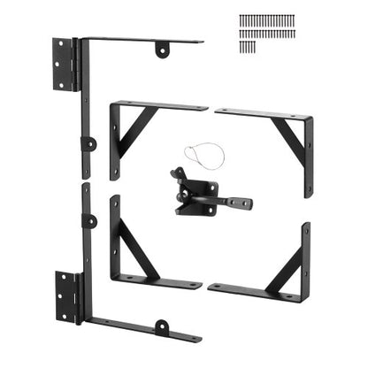 Gate Corner Brace Bracket, Anti Sag Gate Frame Hardware Kit, Gate Frame Brace Bracket with Latch Lock Rope, Latch Lock, for Shed Doors, Corral Gates, Driveway Gates, Wood Windows, Iron, Black