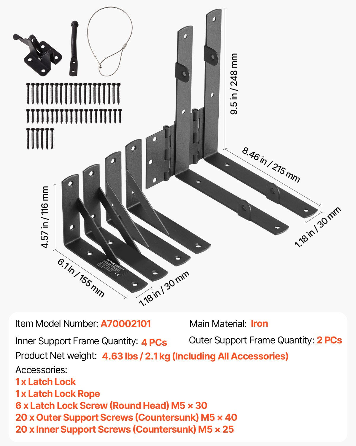 Gate Hörn Brace Bracket Anti Sag Gate Frame Hardware Kit Järn Svart