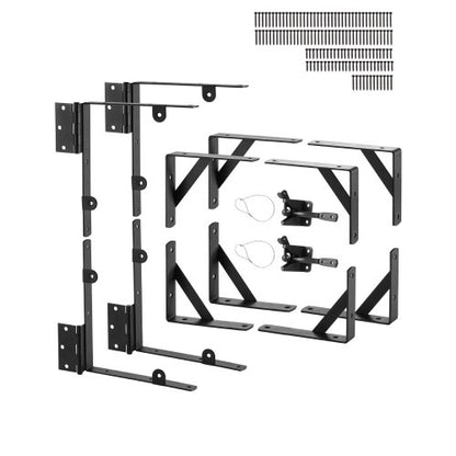 Gate Corner Brace Bracket, 2 Sets, Anti Sag Gate Frame Hardware Kit, Gate Frame Brace Bracket with Latch Lock, Screws, for Shed Doors, Corral Gates, Driveway Gates, Wood Windows, Iron, Black