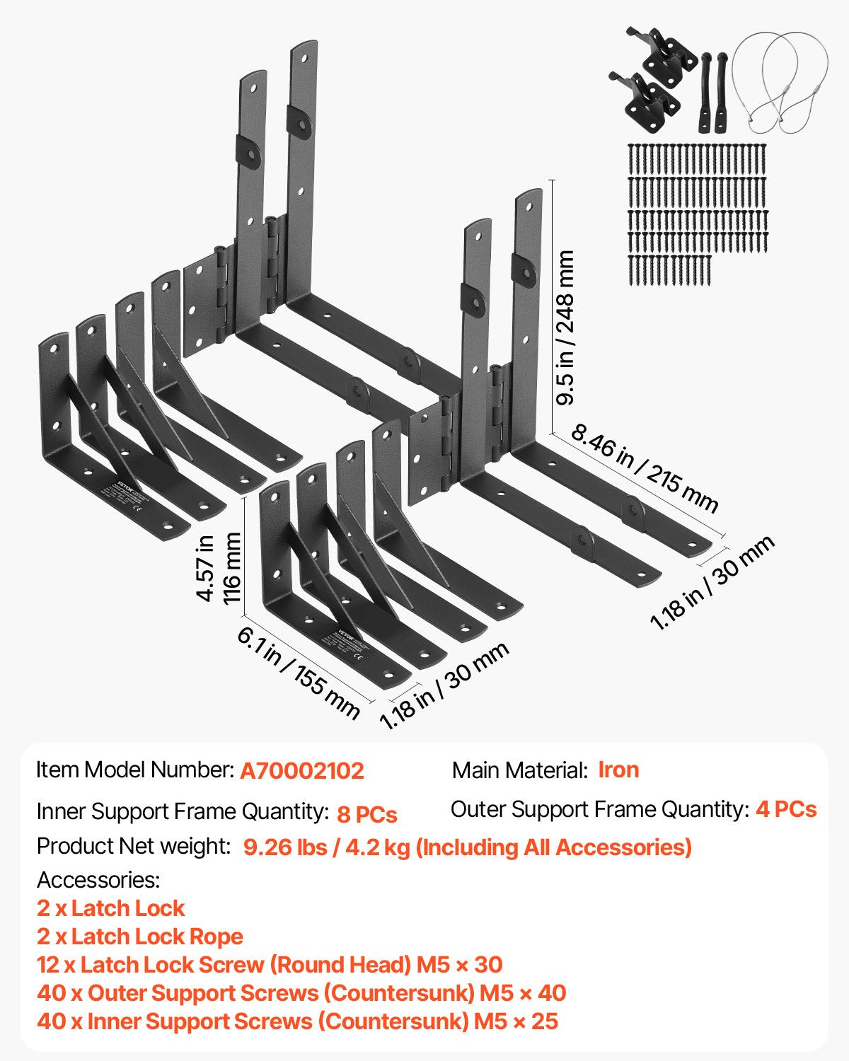 Gate Corner Brace Bracket 2 Set Anti Sag Gate Frame Hardware Kit Svart