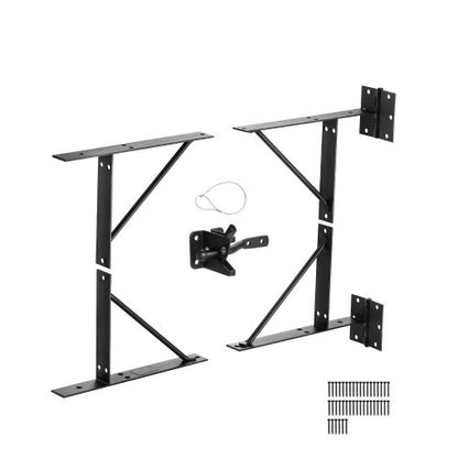 Gate Corner Brace Bracket, Anti Sag Gate Frame Hardware Kit, Gate Frame Brace Bracket with Latch Lock, Latch Lock Rope, for Shed Doors, Corral Gates, Driveway Gates, Stable Gates, Iron, Black