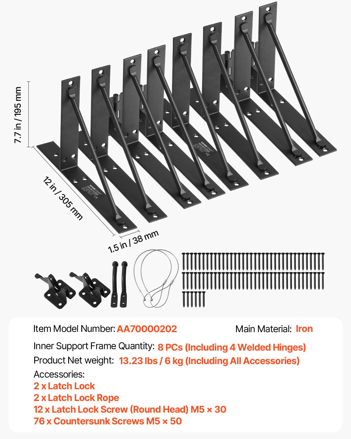 Gate Corner Brace Bracket 2 Set Anti Sag Gate Frame Hardware Kit Järn