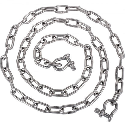 Anchor Chain, 6' x 5/16" 316 Stainless Steel Chain, 3/8" Anchor Chain Shackle, 7120lbs Anchor Lead Chain Breaking Load, 9460lbs Anchor Chain Shackle Breaking Load, Anchor Chain for Small Boats