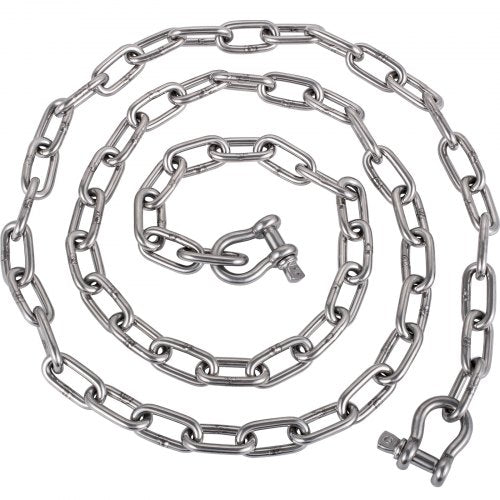 Anchor Chain, 6' x 5/16" 316 Stainless Steel Chain, 3/8" Anchor Chain Shackle, 7120lbs Anchor Lead Chain Breaking Load, 9460lbs Anchor Chain Shackle Breaking Load, Anchor Chain for Small Boats