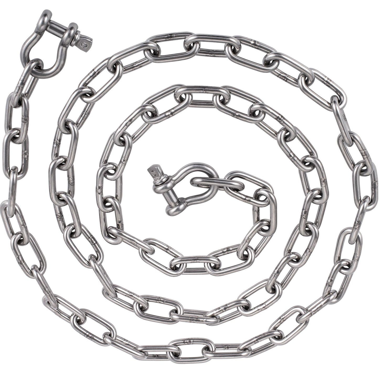 Anchor Chain, 6' x 5/16" 316 Stainless Steel Chain, 3/8" Anchor Chain Shackle, 7120lbs Anchor Lead Chain Breaking Load, 9460lbs Anchor Chain Shackle Breaking Load, Anchor Chain for Small Boats
