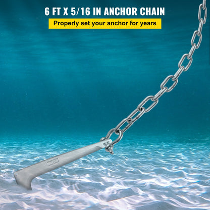 Anchor Chain, 6' x 5/16" 316 Stainless Steel Chain, 3/8" Anchor Chain Shackle, 7120lbs Anchor Lead Chain Breaking Load, 9460lbs Anchor Chain Shackle Breaking Load, Anchor Chain for Small Boats