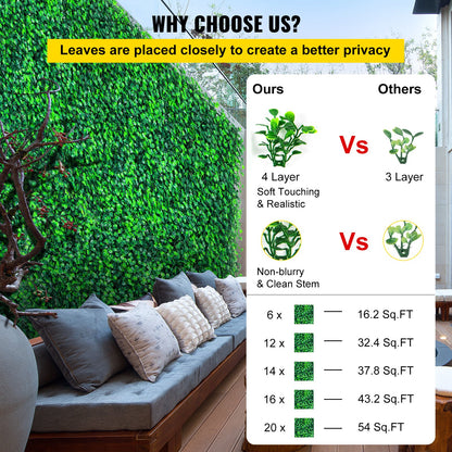 Artificial Boxwood Panels, 6 PCS 20\"x20\" Boxwood Hedge Wall Panels, PE Artificial Grass Backdrop Wall 1.6\", Privacy Hedge Screen for Decoration of Outdoor, Indoor, Garden, Fence, and Backyard