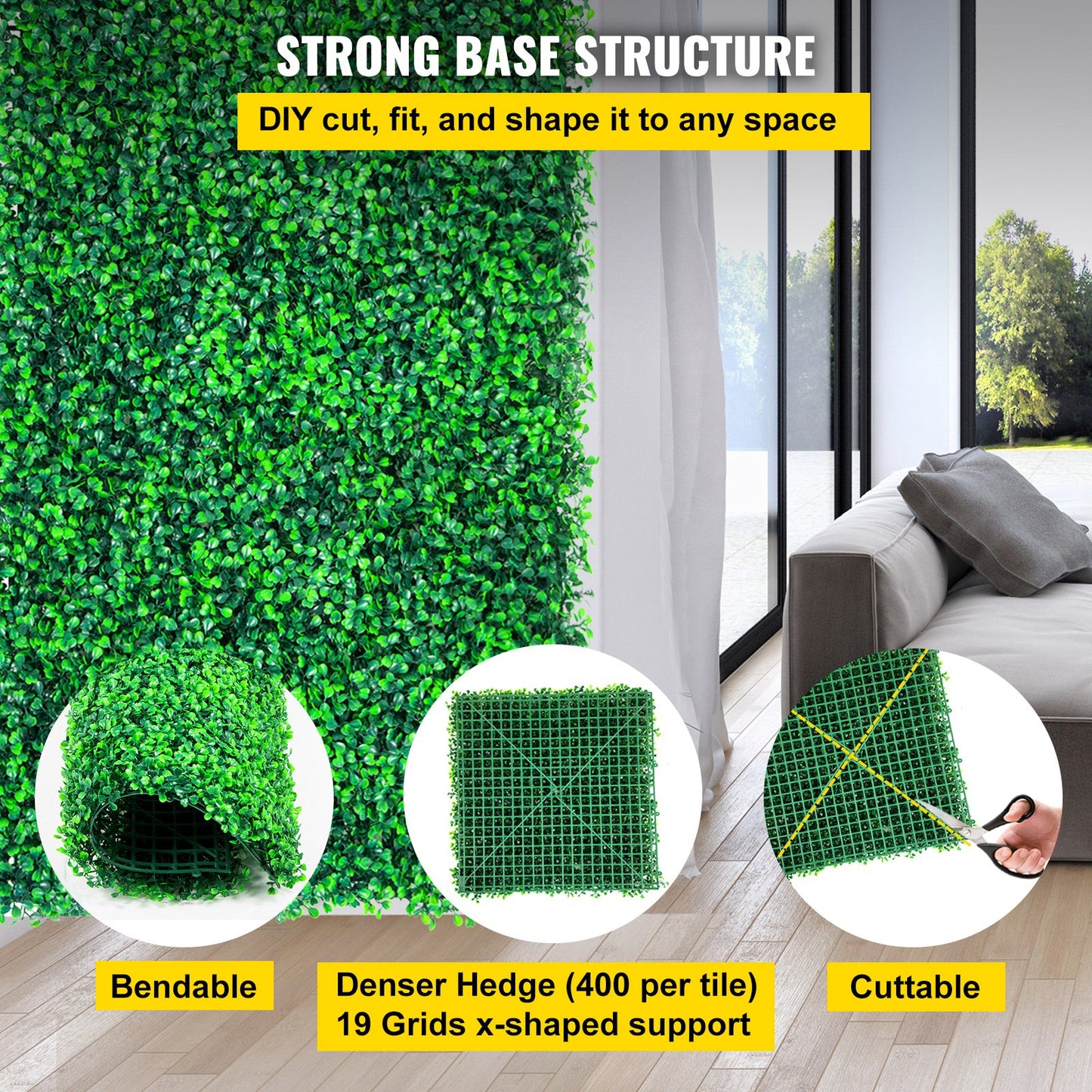 Artificial Boxwood Panels, 6 PCS 20\"x20\" Boxwood Hedge Wall Panels, PE Artificial Grass Backdrop Wall 1.6\", Privacy Hedge Screen for Decoration of Outdoor, Indoor, Garden, Fence, and Backyard