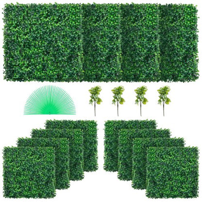 12PCS 20x20inch Artificial Boxwood Panels,Boxwood Hedge Wall Panels,Artificial Grass Backdrop Wall 1.6\",Privacy Hedge Screen UV Protected for Outdoor Indoor Garden Fence Backyard