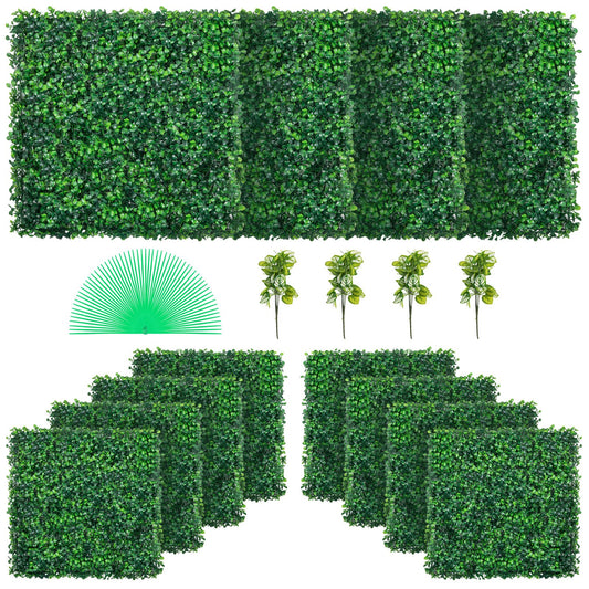 Artificial Boxwood Panel UV 12pcs Boxwood Hedge Wall Panels Artificial Grass Background Wall 20X20" 4cm Green Grass Wall Fake Hedge for Decor Privacy Fence Indoor Outdoor Garden Backyard