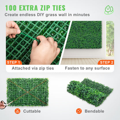 12PCS 24\"x16\" Grass Wall Panels for 32 SQ Feet, Boxwood Hedge Wall Panels, Artificial Grass Backdrop Wall 1.6\", Privacy Hedge Screen UV Protected for Outdoor Indoor Garden Fence Backyard