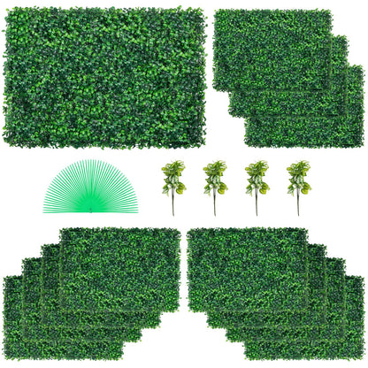 12pcs Artificial Boxwood Panel UV Boxwood Hedge Wall Panels Artificial Grass Background Wall 24X16" 4cm Green Grass Wall Fake Hedge for Decor Privacy Fence Indoor Outdoor Garden Backyard