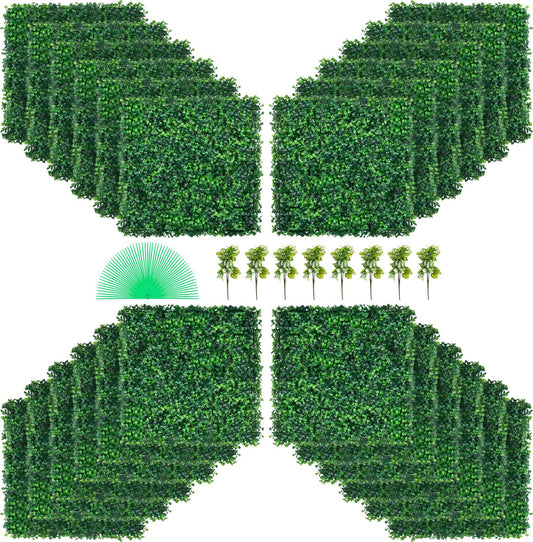 Artificial Boxwood Panel UV 24pcs Boxwood Hedge Wall Panels Artificial Grass Background Wall 20" X 20" 4 cm Green Grass Wall Fake Hedge for Decor Privacy Fence Indoor Outdoor Garden Backyard