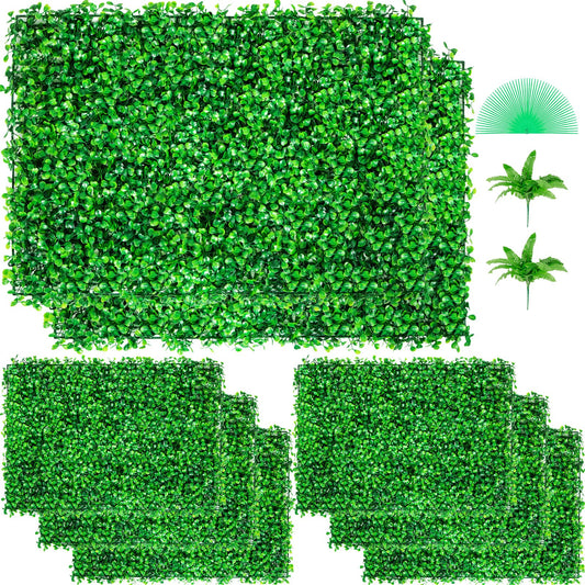 Artificial Boxwood Panel UV 8pcs Boxwood Hedge Wall Panels Artificial Grass Background Wall 24X16" 4cm Green Grass Wall, Fake Hedge for Decor Privacy Fence Indoor Outdoor Garden Backyard