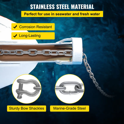 Anchor Chain, 20' x 5/16" Galvanized Steel Chain, 3/8" Anchor Chain Shackle, 11650lbs Anchor Lead Chain Breaking Load, 9460lbs Anchor Chain Shackle Breaking Load, Anchor Chain for Boats