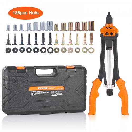 Rivet Nut Tool, 16 inch Rivnut Tool Kit with 13PCS Metric and SAE Mandrels, 186PCS Rivet Nuts, Semi-auto Retraction, M3, M4, M5, M6, M8, M10, M12, 1/4-20, 5/16-18, 3/8-16, 1/2-13, 8-32, 10-24