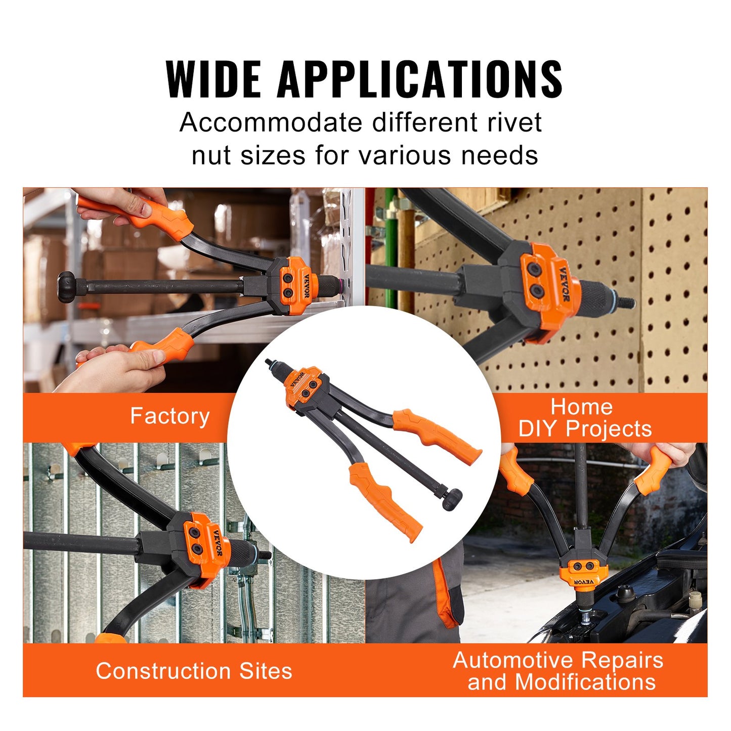 Nietmutternwerkzeug, 14-Zoll-Nietmuttern-Werkzeugsatz mit 7 metrischen und SAE-Dornen, 70-teiliges Sortiment an Nietmuttern, 10-24, 1/4-20, M6, 5/16-18, M8, 3/8-16, M10, Nietmutternsatz mit robuster Tragetasche