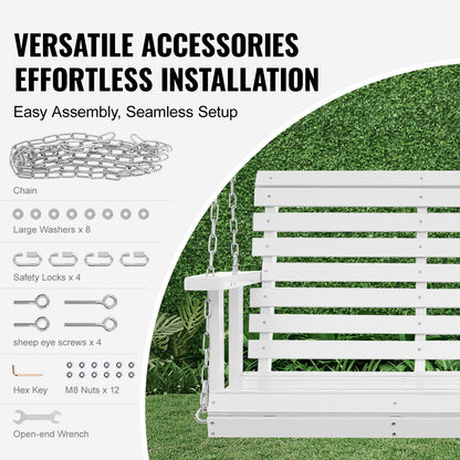 Wooden Porch Swing 4.5 ft, Patio bench swing for Courtyard & Garden, Upgraded 880 lbs Strong Load Capacity, Heavy Duty Swing Chair Bench with Hanging Chains for Outdoors, White