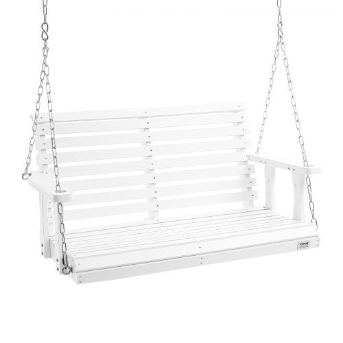 Wooden Porch Swing 4 ft, Patio bench swing for Courtyard & Garden, Upgraded 880 lbs Strong Load Capacity, Heavy Duty Swing Chair Bench with Hanging Chains for Outdoors, White