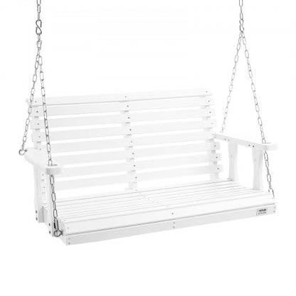 Wooden Porch Swing 4 ft, Patio bench swing for Courtyard & Garden, Upgraded 880 lbs Strong Load Capacity, Heavy Duty Swing Chair Bench with Hanging Chains for Outdoors, White