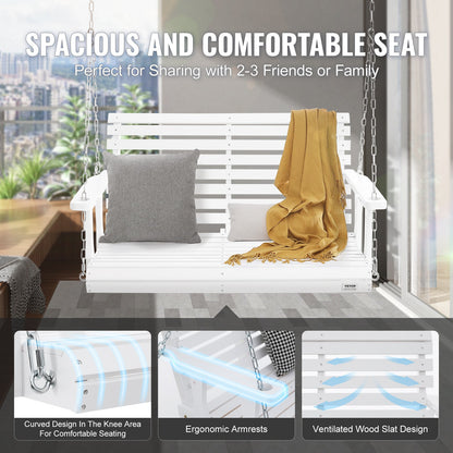 Wooden Porch Swing 4 ft, Patio bench swing for Courtyard & Garden, Upgraded 880 lbs Strong Load Capacity, Heavy Duty Swing Chair Bench with Hanging Chains for Outdoors, White