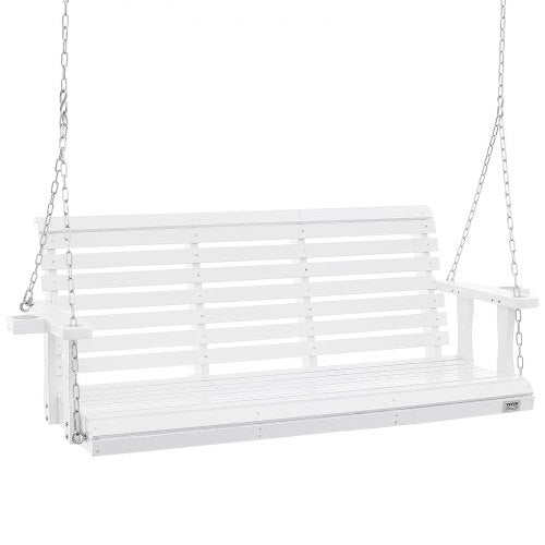 Wooden Porch Swing 5.5 ft, Patio bench swing for Courtyard & Garden, Upgraded 880 lbs Strong Load Capacity, Heavy Duty Swing Chair Bench with Hanging Chains for Outdoors, White