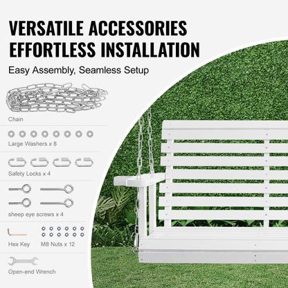 Wooden Porch Swing 5.5 ft, Patio bench swing for Courtyard & Garden, Upgraded 880 lbs Strong Load Capacity, Heavy Duty Swing Chair Bench with Hanging Chains for Outdoors, White