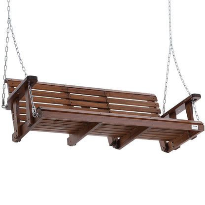 Wooden Porch Swing 5ft, Patio Swing for Yard and Garden, Upgraded 880lbs Strong Load Capacity, Heavy Duty Rocking Chair Bench with Hanging Chains for Outdoor Use, Brown