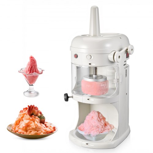 Commercial Ice Shaver Crusher, 220lbs/hr Electric Fluffy Ice & Snow Cone Machine, 250W 1500RPM Tabletop Fluffy Shaved-Ice Machine for Parties Events Snack Bar, Home and Commercial Use (White)