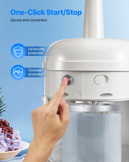 Commercial Ice Shaver Crusher, 220lbs/hr Electric Fluffy Ice & Snow Cone Machine, 250W 1500RPM Tabletop Fluffy Shaved-Ice Machine for Parties Events Snack Bar, Home and Commercial Use (White)