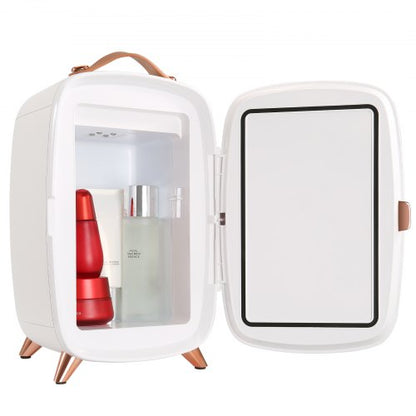 Mini Fridge for Bedroom, 6L Luxury Skin Care Fridges with Mirror and LED Light, AC/DC Cosmetic Fridge for Office Dorm Car, Small Makeup Refrigerator for Beauty Face Mask Beverage Chill, White