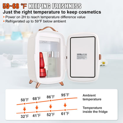 Mini Fridge for Bedroom, 6L Luxury Skin Care Fridges with Mirror and LED Light, AC/DC Cosmetic Fridge for Office Dorm Car, Small Makeup Refrigerator for Beauty Face Mask Beverage Chill, White
