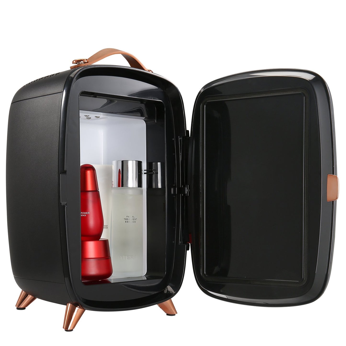 Mini-Kühlschrank, 6 l/8 Dosen, kompakter persönlicher Kühlschrank, tragbarer thermoelektrischer AC/DC-Kühl- und Wärmekühlschrank, Hautpflegekühlschrank für Getränke, Snacks, Zuhause, Büro und Auto, CE-gekennzeichnet (schwarz)