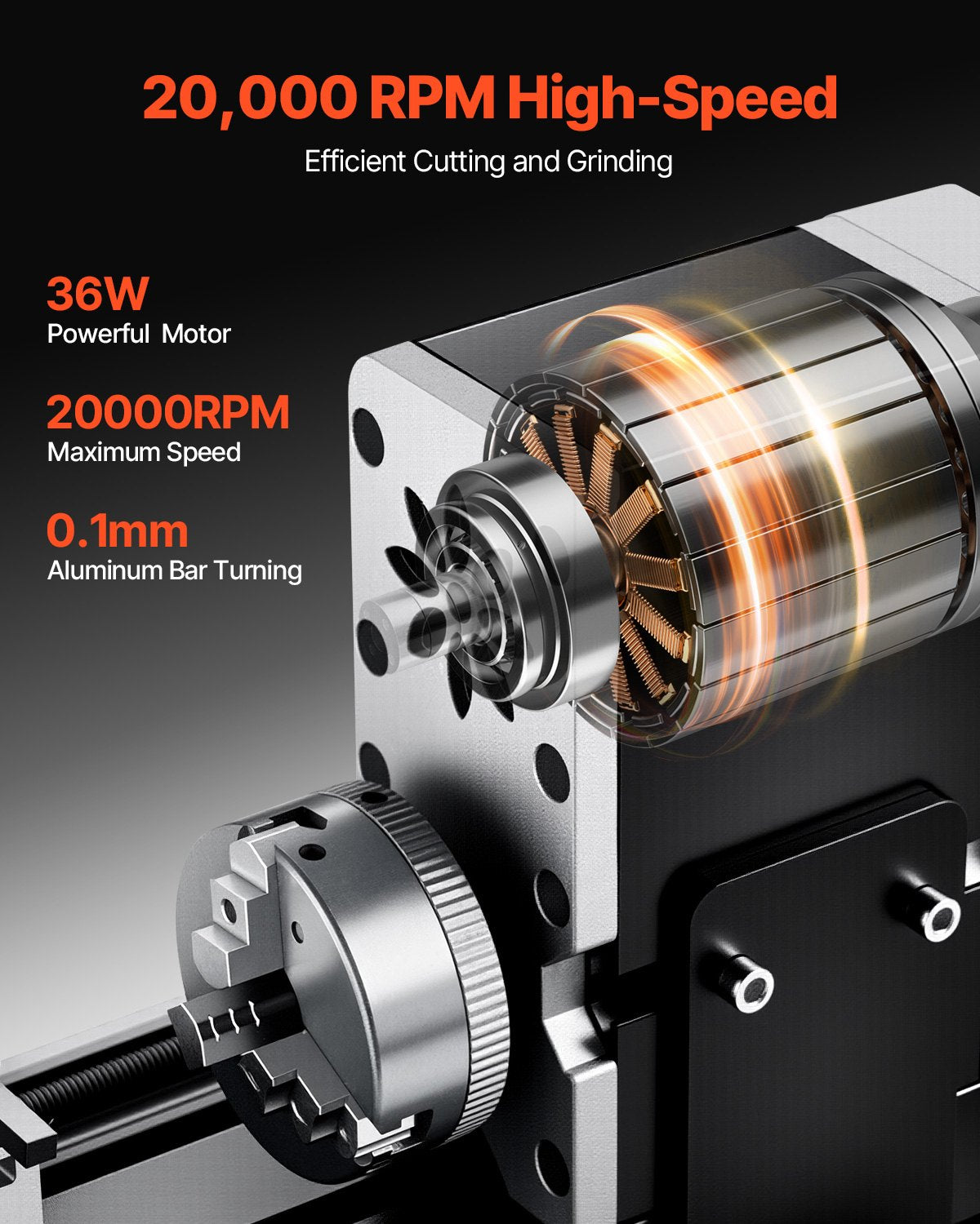 Didactical Mini Metal Lathe Machine, 2.76 x 5.12 in, 36W Power Metal Lathe, 20,000 RPM Speed, with 3-jaw Chuck, Aluminum Alloy Handwheel, for Processing Precision Parts Soft Metals Wood Plastics