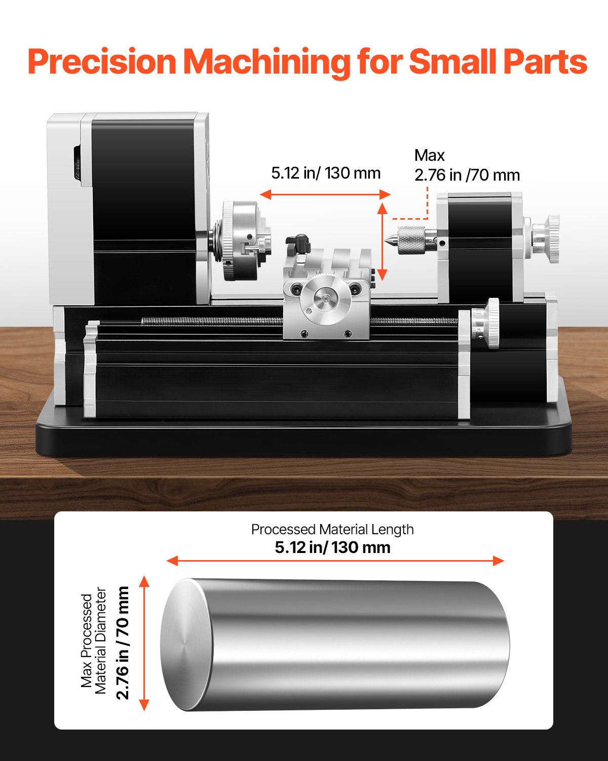 Didactical Mini Metal Lathe Machine, 2.76 x 5.12 in, 36W Power Metal Lathe, 20,000 RPM Speed, with 3-jaw Chuck, Aluminum Alloy Handwheel, for Processing Precision Parts Soft Metals Wood Plastics