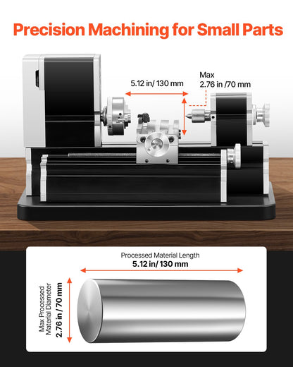 Didactical Mini Metal Lathe Machine, 2.76 x 5.12 in, 36W Power Metal Lathe, 20,000 RPM Speed, with 3-jaw Chuck, Aluminum Alloy Handwheel, for Processing Precision Parts Soft Metals Wood Plastics