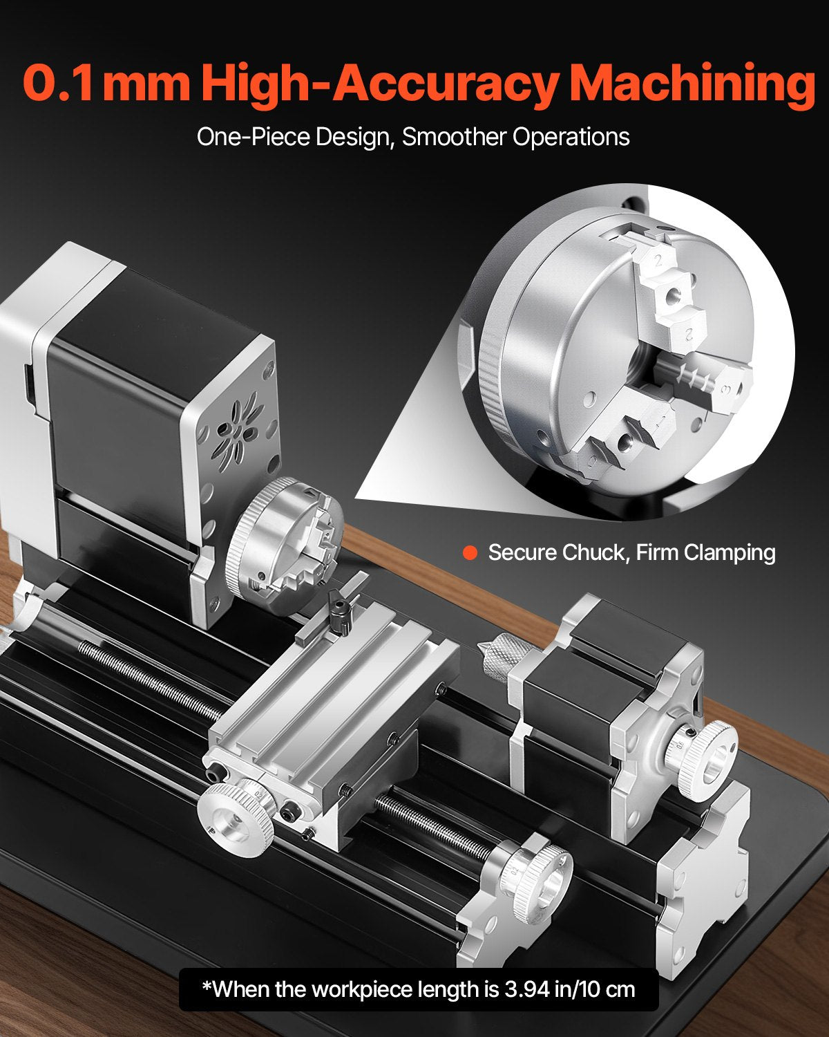 Didactical Mini Metal Lathe Machine, 2.76 x 5.12 in, 36W Power Metal Lathe, 20,000 RPM Speed, with 3-jaw Chuck, Aluminum Alloy Handwheel, for Processing Precision Parts Soft Metals Wood Plastics