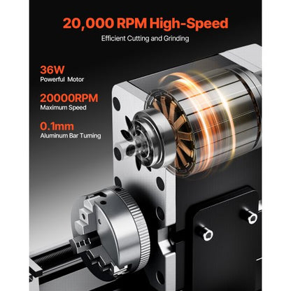 Mini-Metalldrehmaschine 2,76 x 5,12 Zoll Power-Metalldrehmaschine 20.000 U/min 36 W | EU